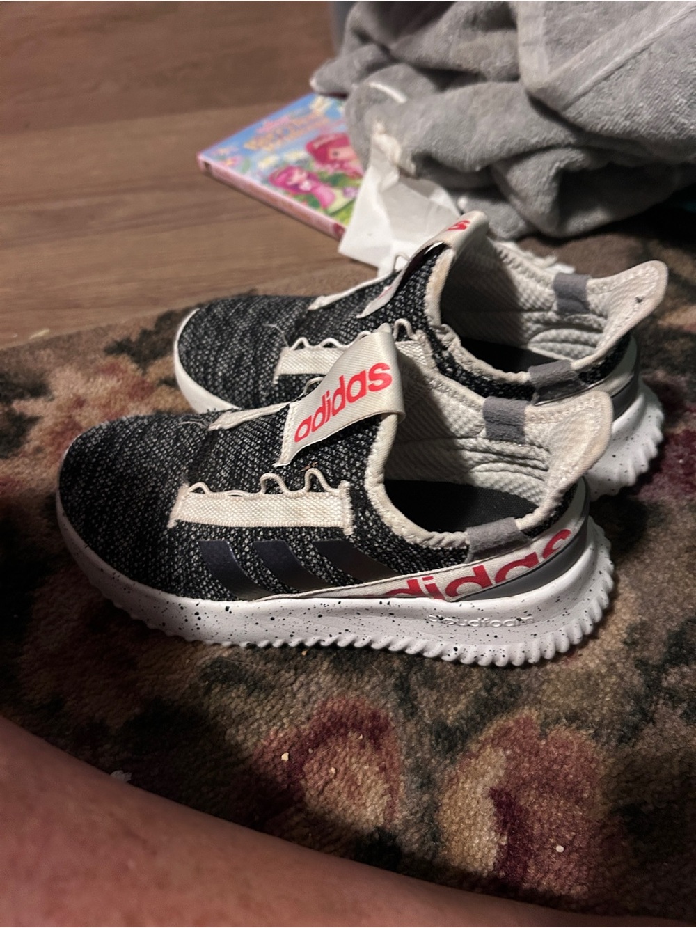 adidas Kids Black, White and Red Slip-On Athletic Sneakers